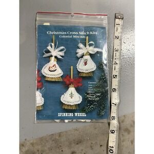 Vintage Spinning Wheel Christmas Cross Stitch Kits ~ Colonial Mini Bib makes 3